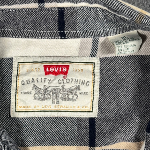 Vintage Levis Shirt Adult EXTRA LARGE Brown Plaid Flannel Workwear Grunge 90s - Picture 5 of 10